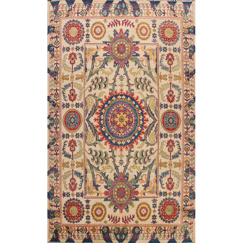Tapis beige noué à la main de conception unique 8 pi 4 po x 11 pi 6 po