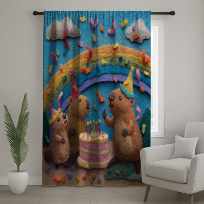 Rideaux de fenêtre Felt Groundhog Birthday Scene