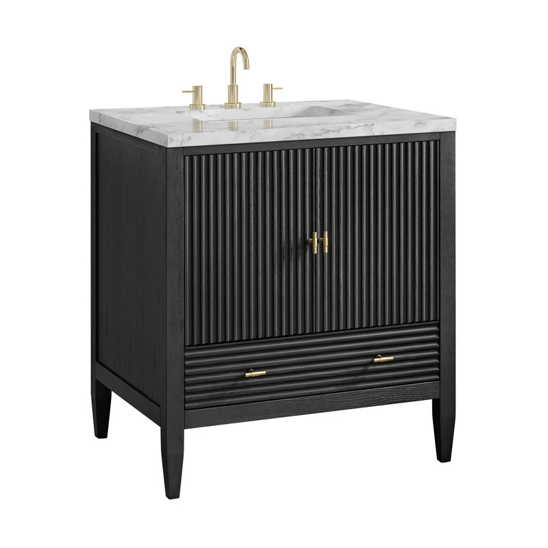 Myrrin 30" W Single Vanity, Carrara Marble, Carbon Oak, 8" Widespread