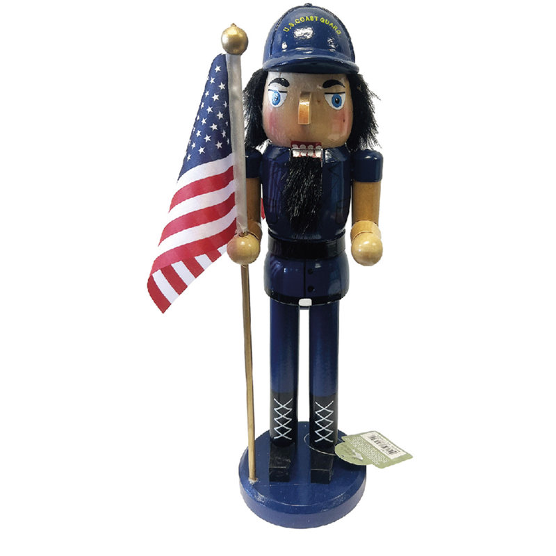 Handcrafted 14" Blue Coast Guard Nutcracker with Flag