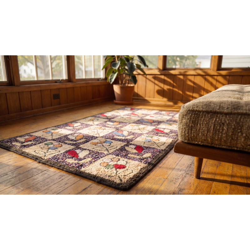American Hooked 1930s Small Scatter Size Antique Multicolor Wool Rug