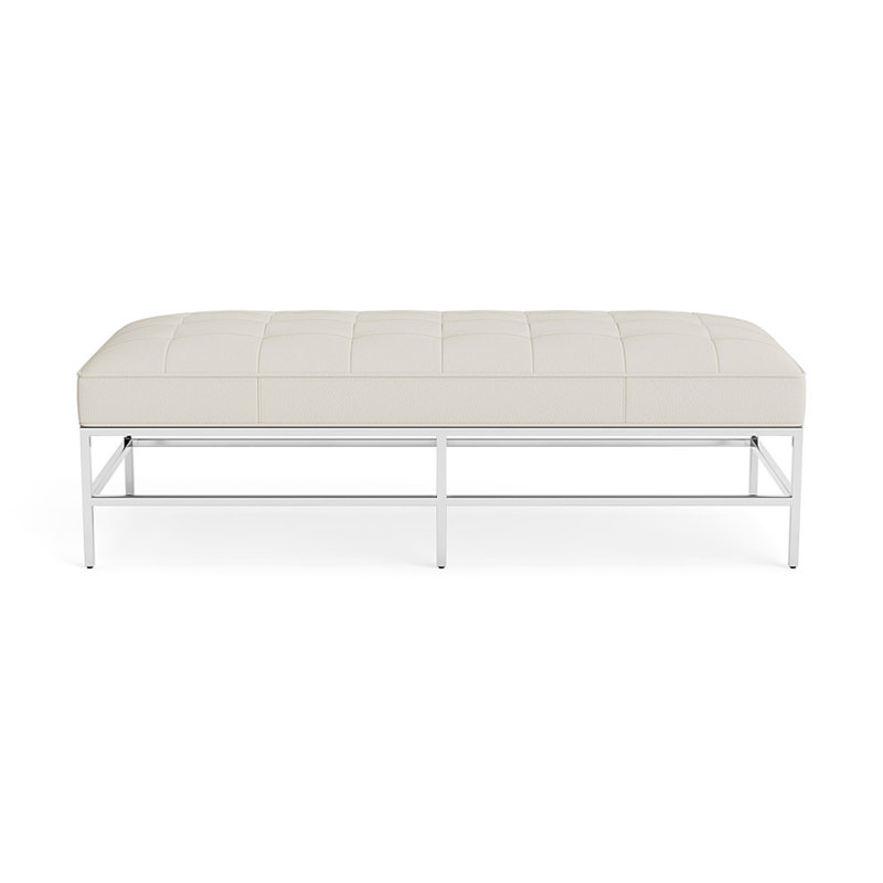 Banc ottoman en cuir Major, Polished Stainless Steel, Greenwich Performance Leather - Cream