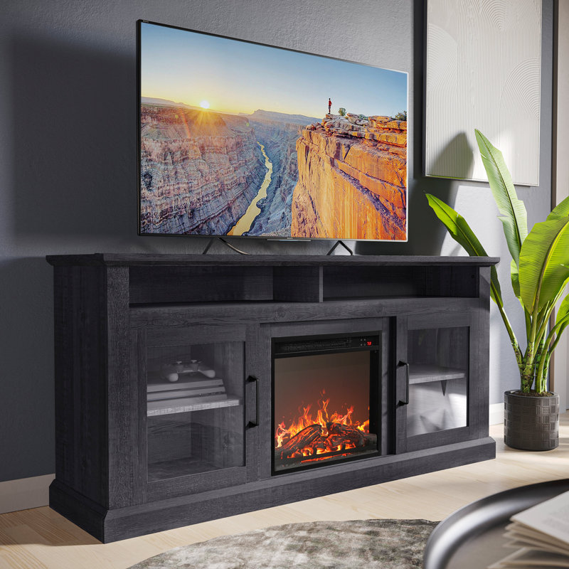  Nemeth 60" Traditional TV Stand with 18" Electric Fireplace Heater & Media Entertainment Center Console Table for TV up to 65"