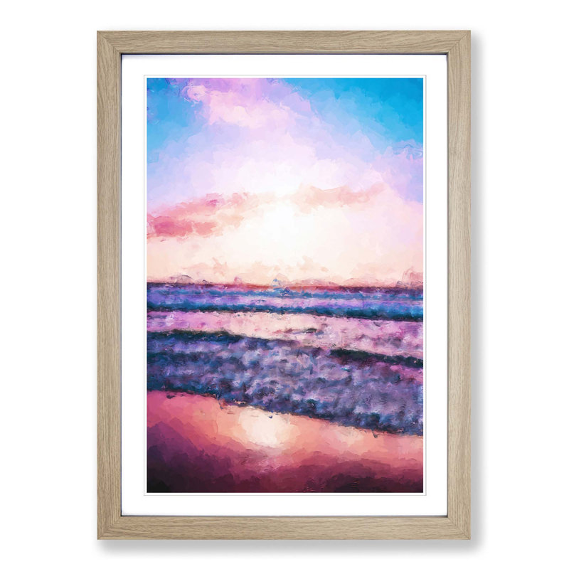 Pink Beach in Abstract - Picture Frame Graphic Art Print, Oak, 76cm H x 50cm W x 2cm D