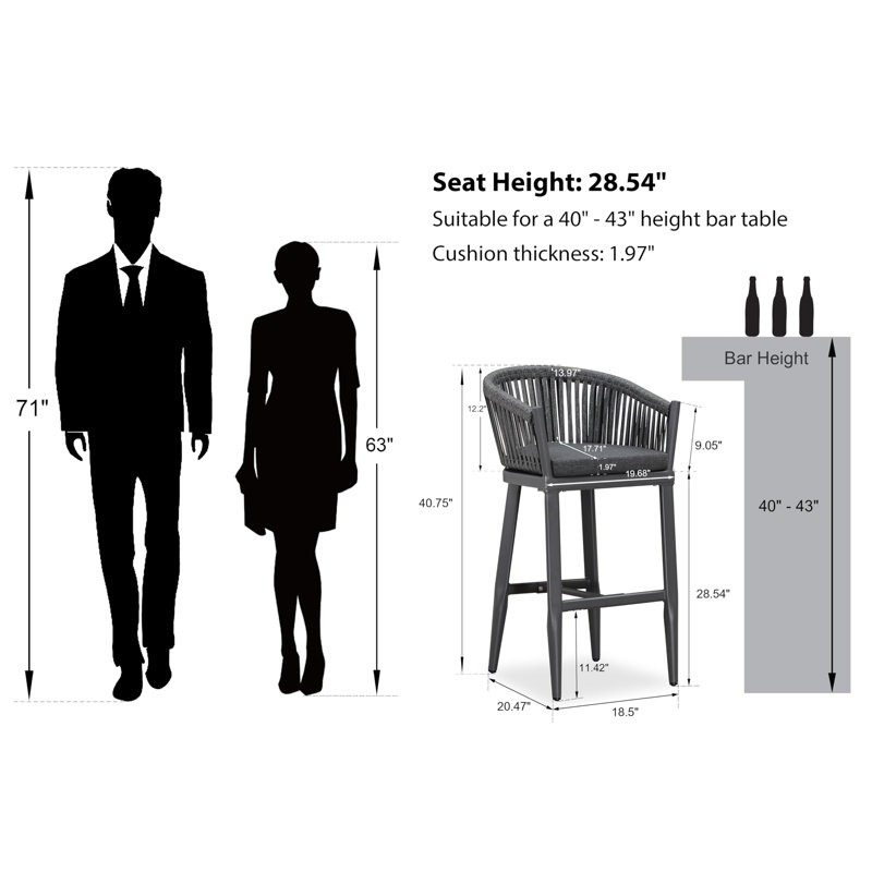 Tabourets de bar et de comptoir en rotin Alakai, Gris, Gris, 28.54"