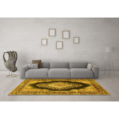 Tapis traditionnels jaunes lavables à la machine 4364
