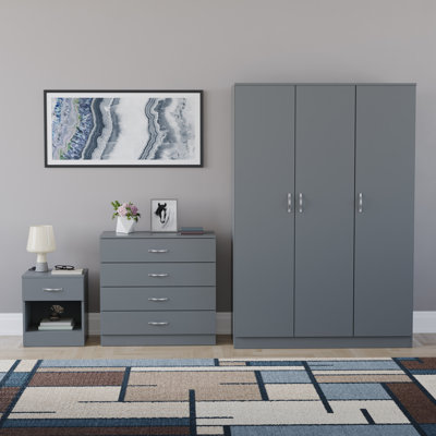Maybery 3 Piece Bedroom Set (1 Drawer Bedside Chest, 4 Drawer Chest, 3 Door Wardrobe), (5)