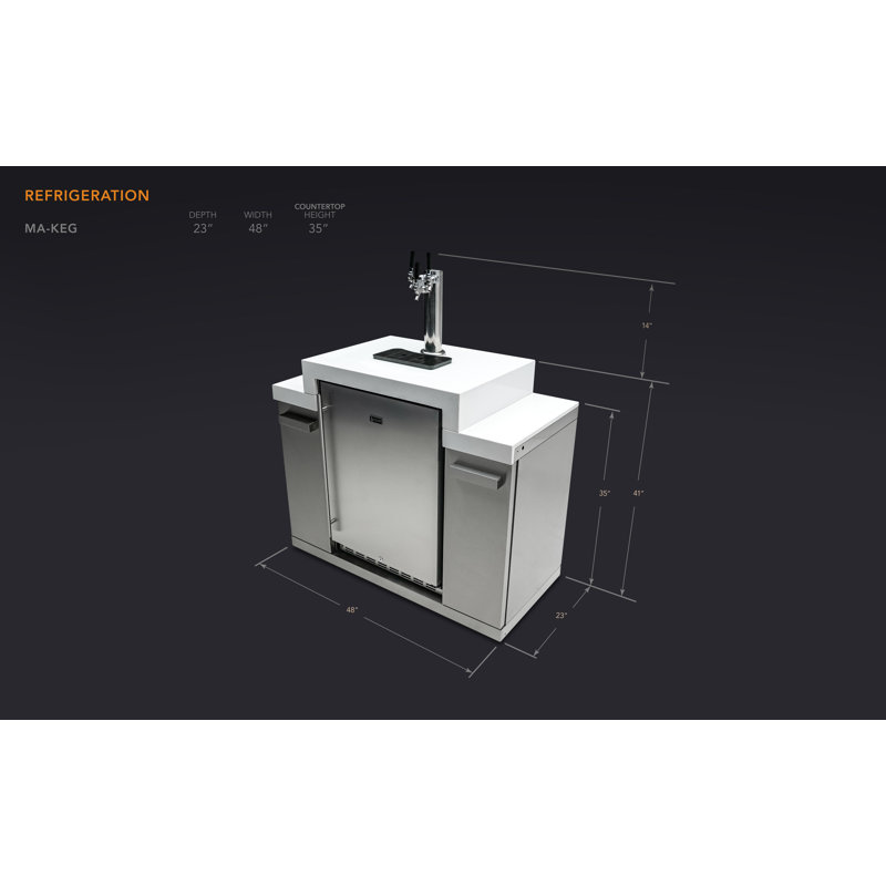 Mont Alpi Stainless Steel 48"W x 23"D x 55"H Premium 3 Tap Outdoor Kegerator Draft Beer Keg Dispenser - Beverage Refrigerator Cooler Module with Digital Display + Drip Tray + White Granite Countertops + Storage Cabinets - Fits 3 Slim Kegs (5.7 gal each)