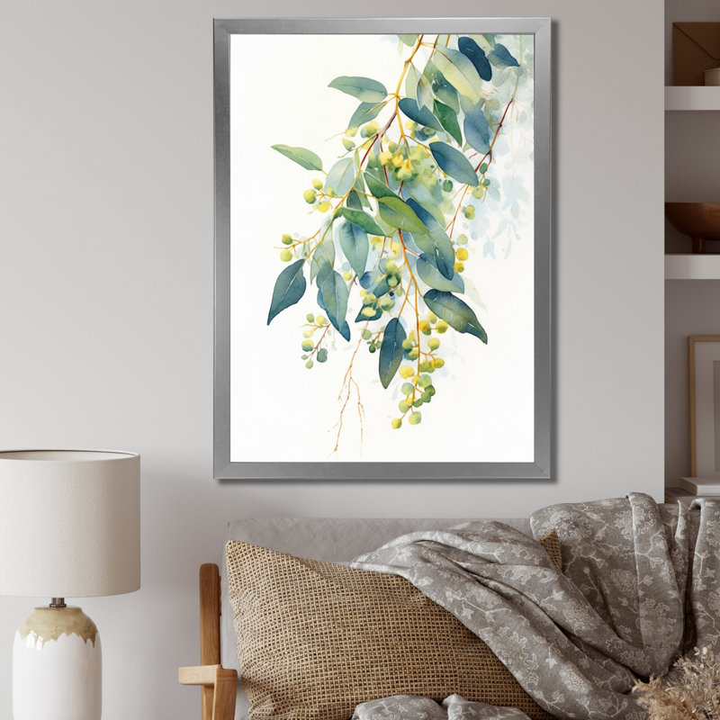 «Green Green Minimalisme Eucalyptus Essence IV» sur toile, Cadre simple argenté, H 40 po x l 30 po x P 1 po