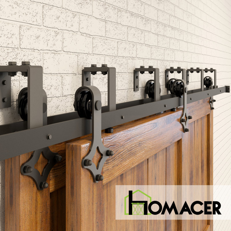 Diamond Design Double Track Bypass Three Barn Door Hardware Kit （Door Not Included）, 168 in.