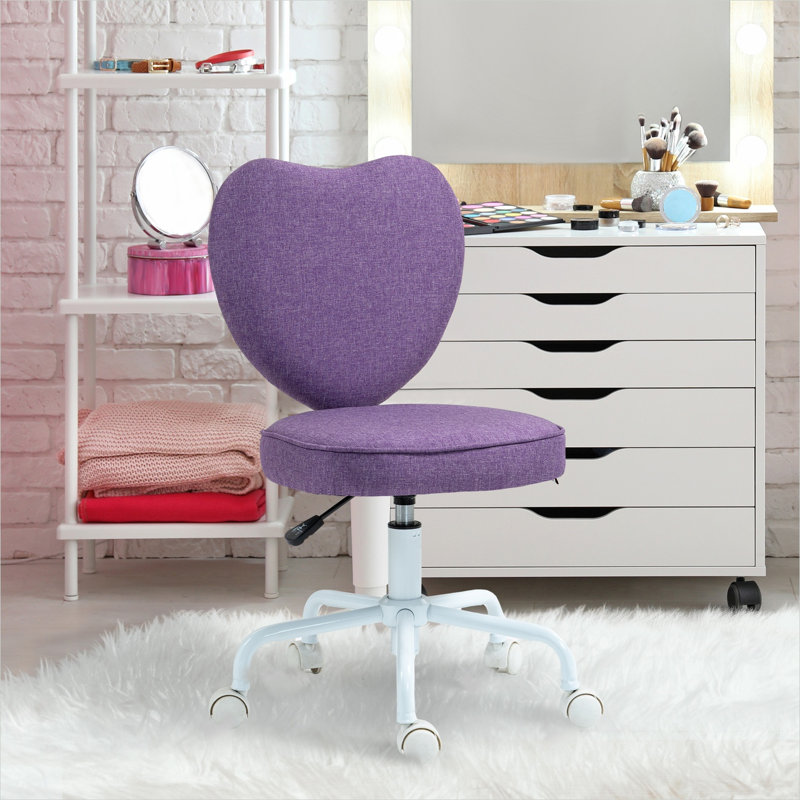 Chaise de bureau réglable en hauteur avec dossier en forme de cœur, revêtement en lin de qualité, siège rembourré en mousse et roulettes pour espace de travail à domicile