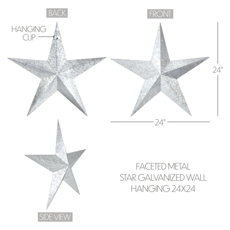  Décoration murale festive en métal étoile, H 24 po x l 24 po x P 2,5 po, Gris