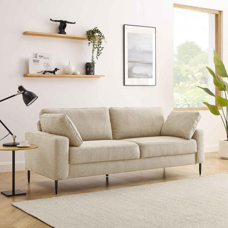 Etta 214.1Cm Velvet Square Arms Sofa, Beige Polyester Blend