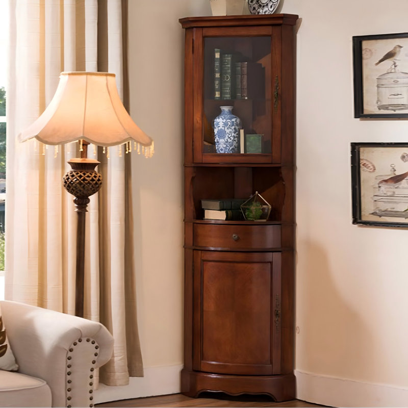 17.01"Retro Solid Wood Rectangular Corner Cabinet