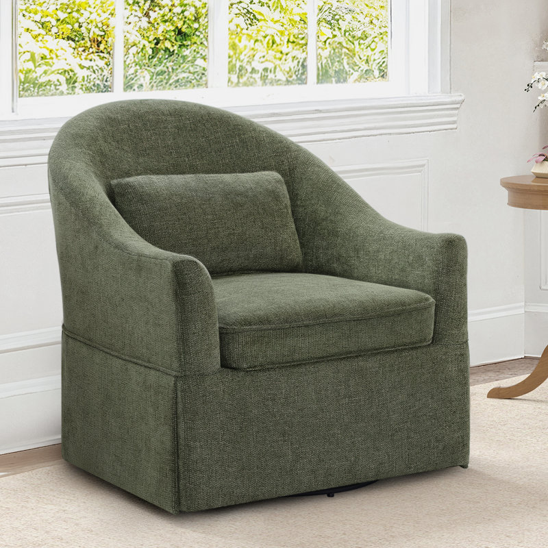 Martha 30.3 ″ Wide Upholstered Swivel Barrel Accent Chair, Moss Green