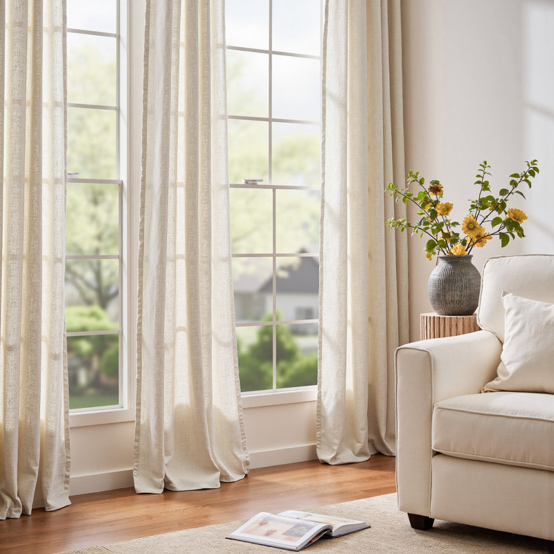Ieda Linen Blend Semi-Sheer Curtain Pair, 50" W x 90" L