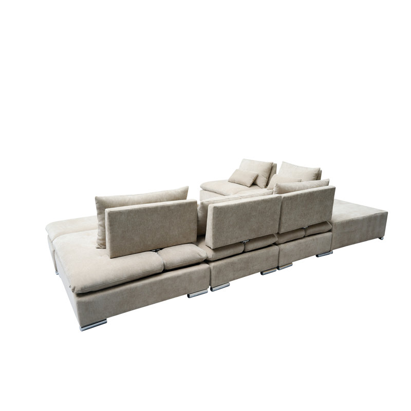 Canapé modulaire réversible avec repose-pieds Baseler, Brun