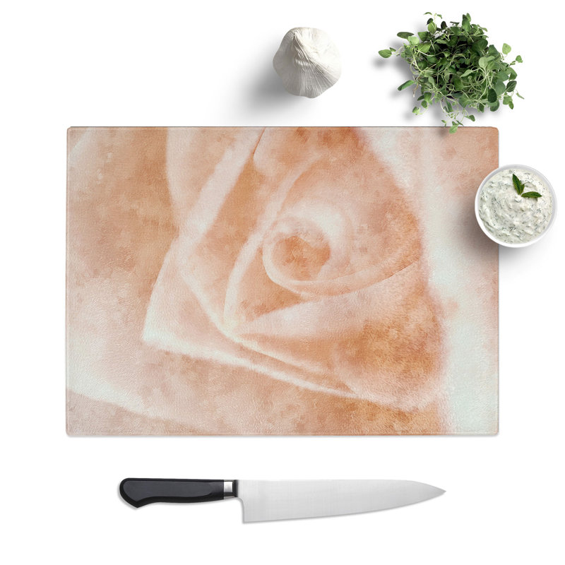 Tempered Glass Light Pink Rose Chopping Board, 20 cm x 28.5 cm