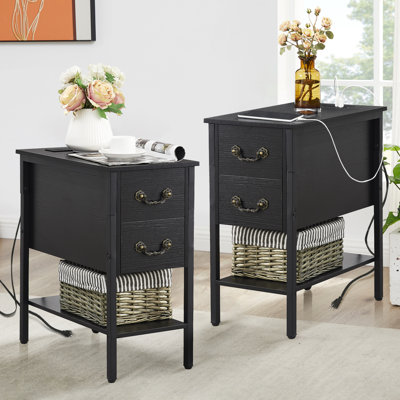 Ortha 2 - Drawer End Table Set and Built-In Outlets