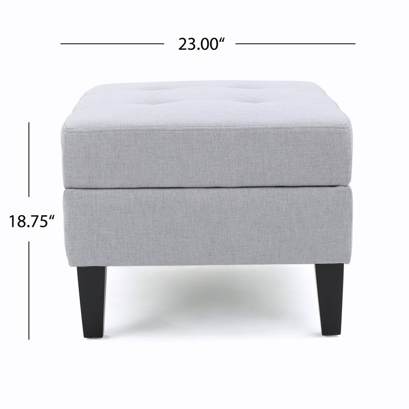 Gray Tufted Fabric Storage Ottoman with Birch Wood Legs