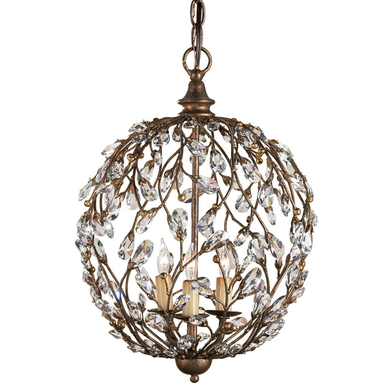 Crystal Bud 3 - Light Wrought Iron Dimmable Globe Chandelier, Cupertino