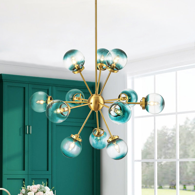 Burness 12 - Light Sputnik Modern Gradient Blue Glass Globe Bubble Dining Chandelier
