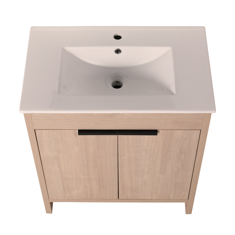 Meuble-lavabo autoportant de 30 pouces avec lavabo en céramique et 2 portes d'armoire à fermeture en douceur
