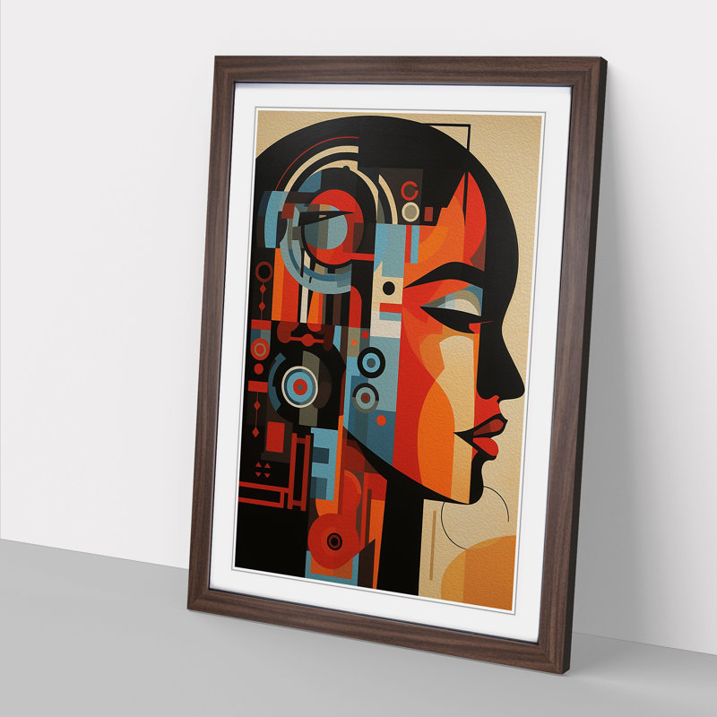 Indian Woman Constructivism No.3 - Framed Print, Walnut , 64cm H x 46cm W x 2cm D