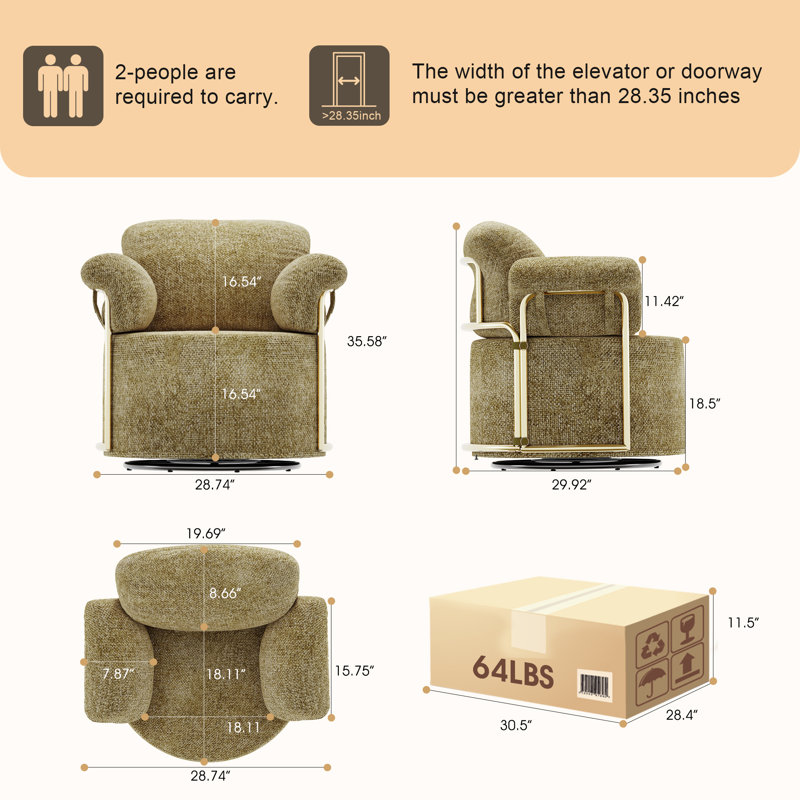 Upholstered Swivel Barrel Chair, Brown