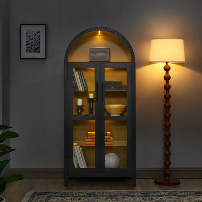 Arch Design Storage Cabinet with Lamp,adjustable glass partitions by Wildon Home