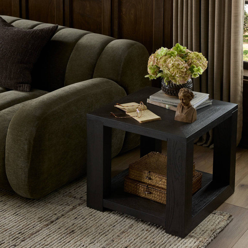 Swerve Top End Table with Storage, Dark Anthracite Oak