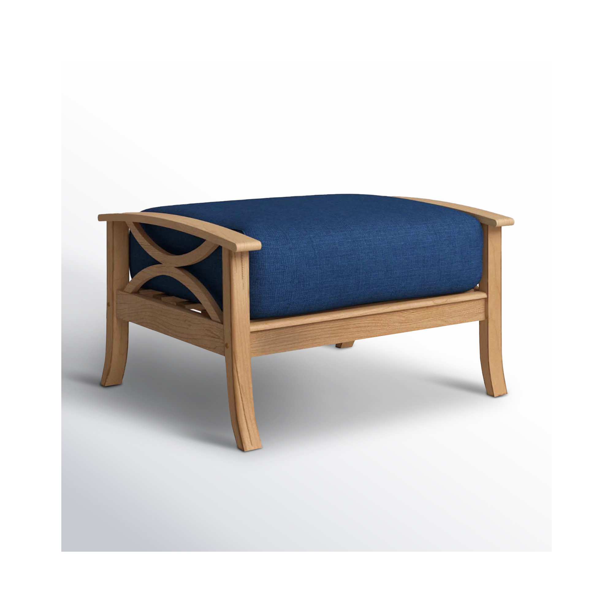 Brunswick Outdoor Teak Ottoman with Cushion, Navy Performance Olefin, Natural