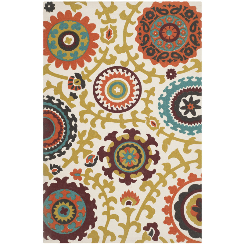 Blair Ivory & Orange Floral Area Rug, 6' x 9'