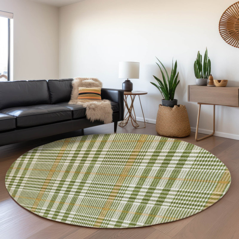 Premium Machine Washable Corry AMF1054 Plaid Rug, Round 8'