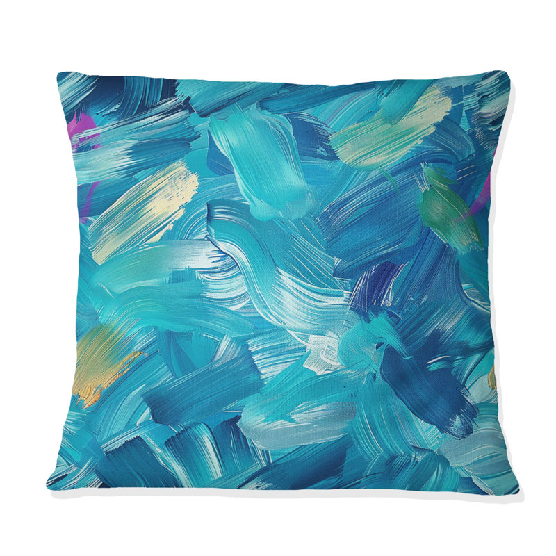 Blue Brush Strokes - Coussin décoratif moderne, H 16 po x l 16 po