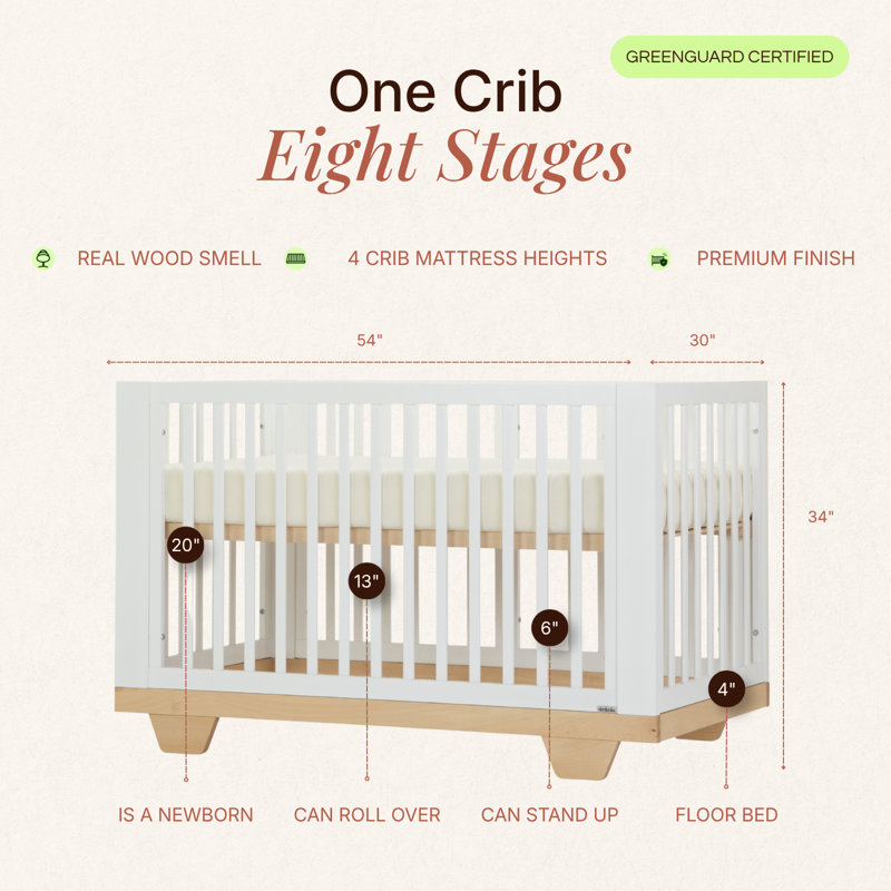 Spirit 8-in-1 Convertible Crib, White/Natural