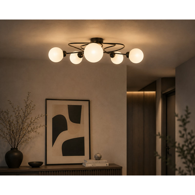 Glass Semi Flush Mount, Frosted, White, 5 Lights