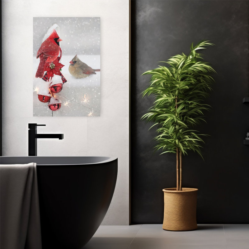 Art contemporain de paysage d'hiver enneigé des Cardinals de Noël enneigé, H 24 po x l 16 po