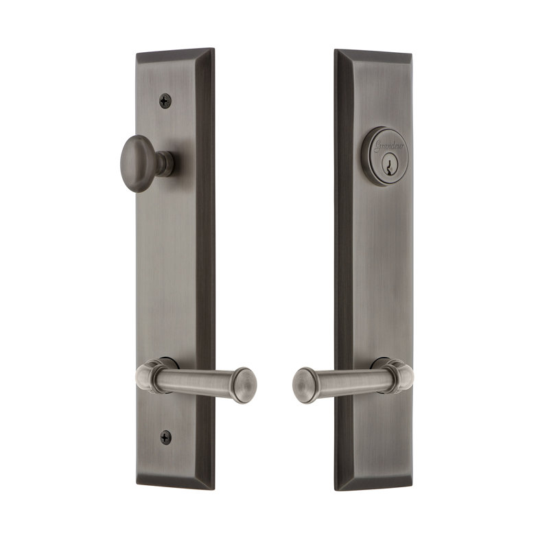 Fifth Avenue Complete Entry Lever Set with Single Cylinder Deadbolt, Antique Pewter, 2.75", Right