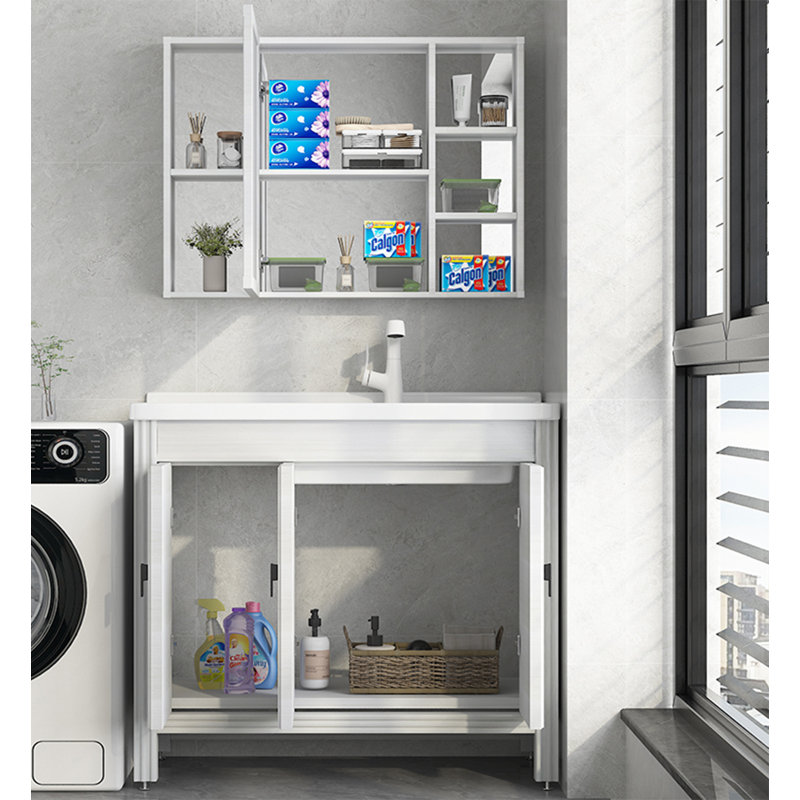 Meuble-lavabo moderne en aluminium minimaliste avec lavabo en céramique intégré