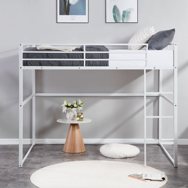 Lit superposé simple avec lits superposés en métal avec escalier, structure durable de conception moderne et peu encombrante Lit mezzanine simple gris