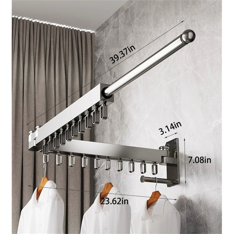 Foldable Stainless Steel Drying Rack For Balcony, Wall-Mounted Drying Rack, Extendable Drying Rod - The Ultimate Laundry Companion