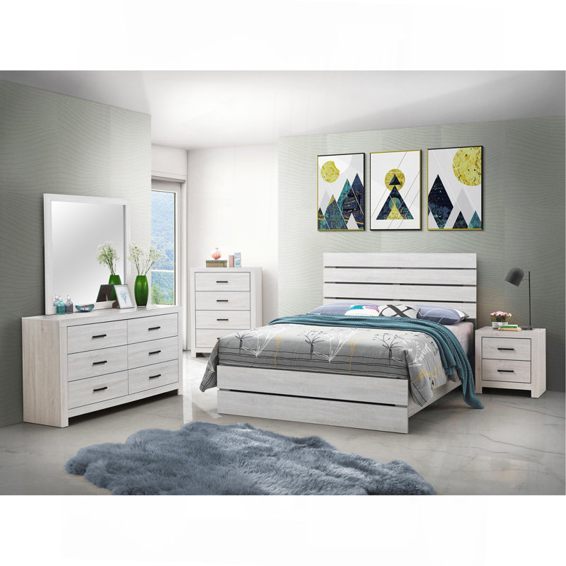 Ensemble de chambre à coucher à panneau de lit à lattes 5 pièces Geary