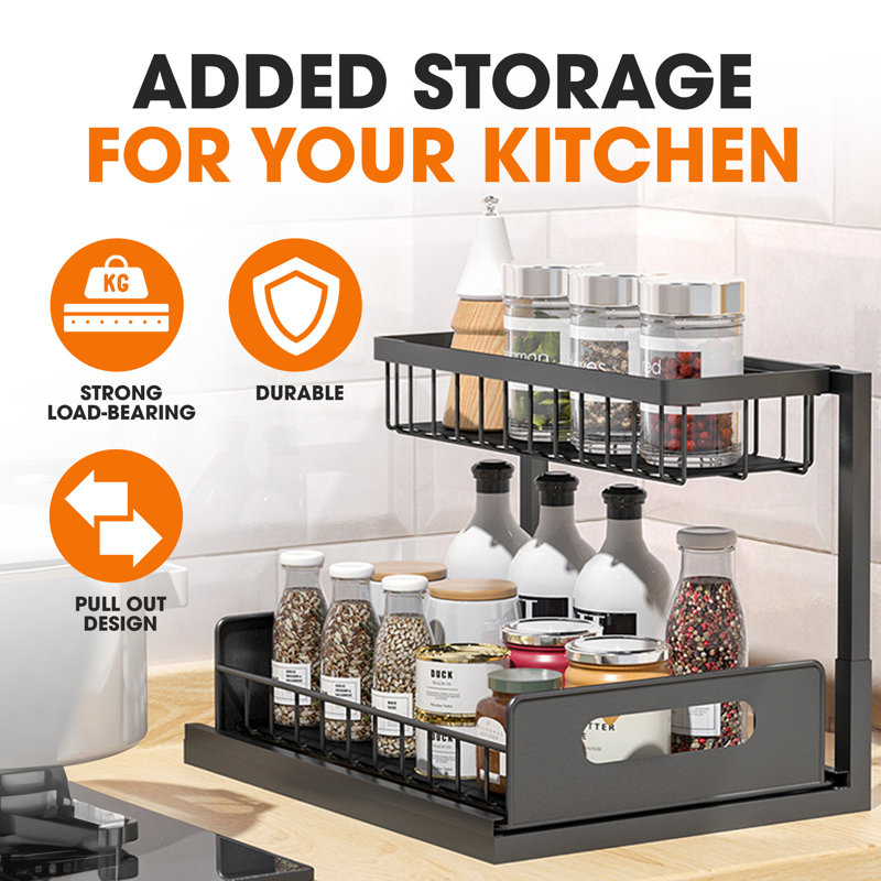 Heavy-Duty Black Metal 2-Tier Under Sink Storage Organizer