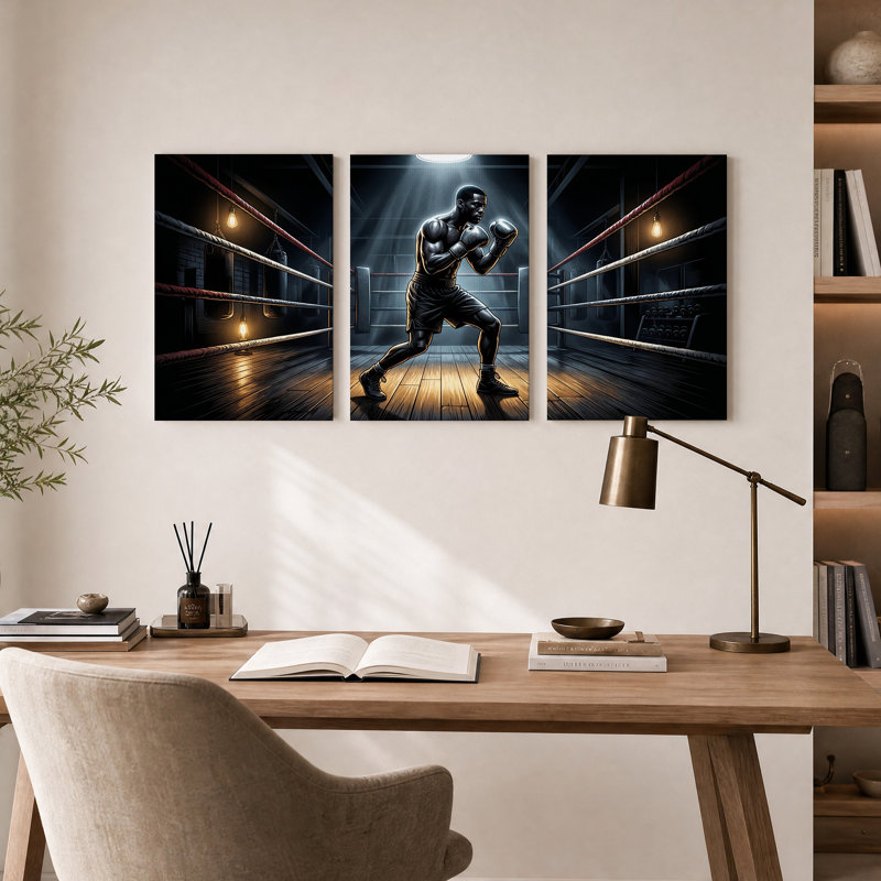 «Muser Boxer in Ring Under Spotlight», ensemble de 3 toiles, 30"H x 20"W x 3pcs