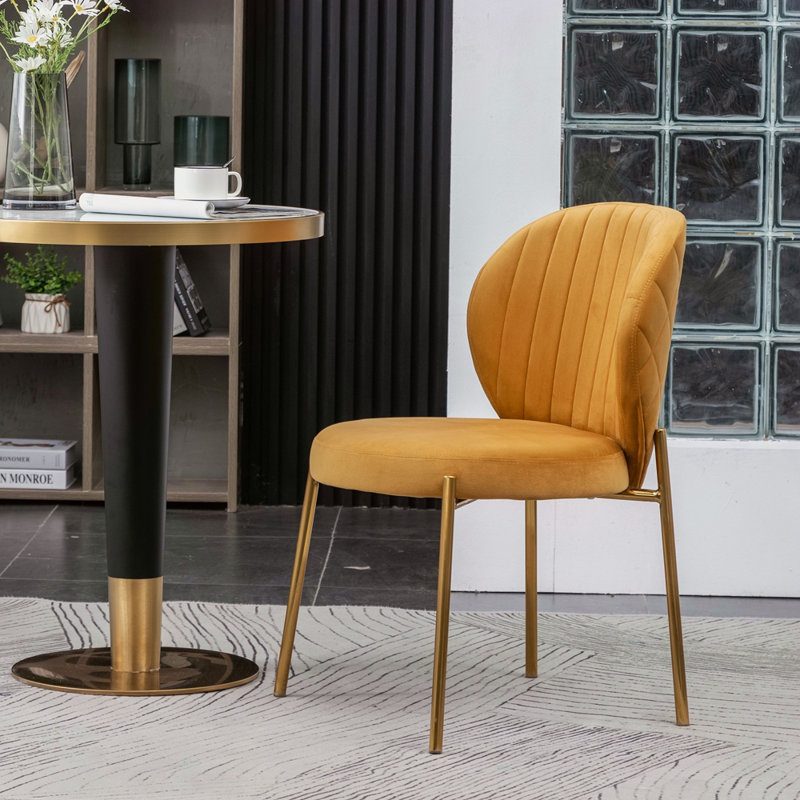 Chaise de salle à manger en velours, Jaune