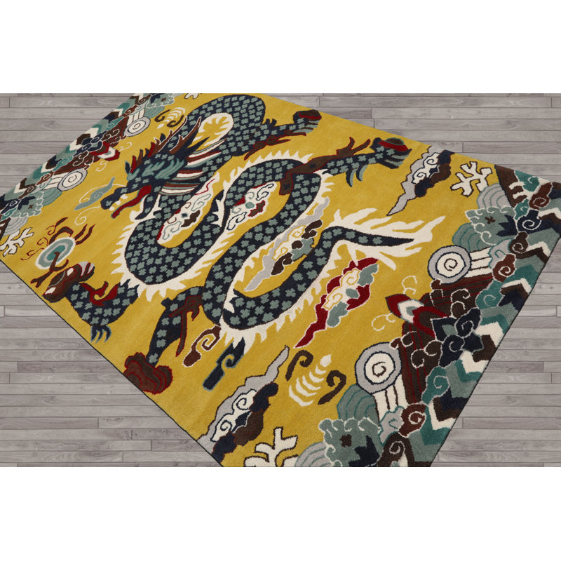 Tapis chinois en laine touffeté à la main 5 x 8 po, Rectangle de 5 pi x 8 pi