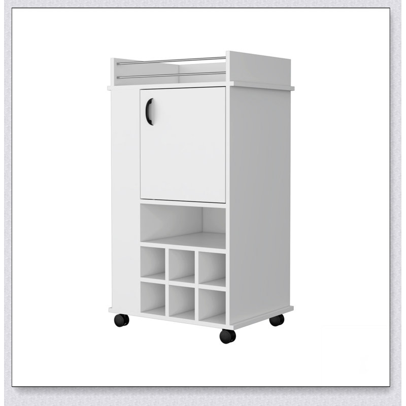 Allandale 1-Door Bar Cart with Wine Rack and Casters, Perfect for Entertaining and Organized Storage, White
