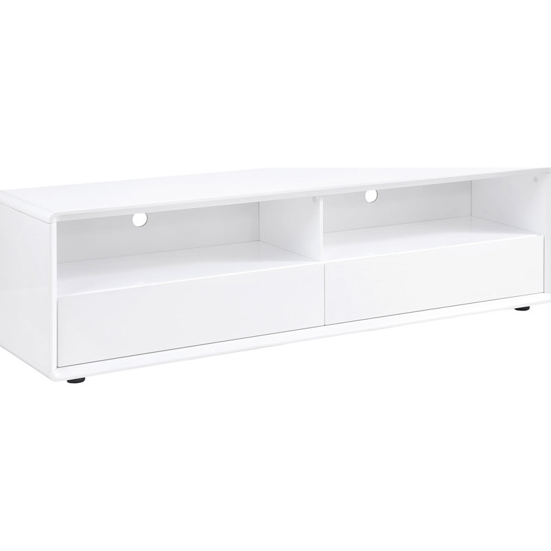 Support pour téléviseur à 2 tiroirs blanc ultrabrillant, supportant jusqu'à 75 pouces de télévision, élégant et support, finition, teinture, pour téléviseurs de 70 à 79, style moderne, cadre à profil bas, construction