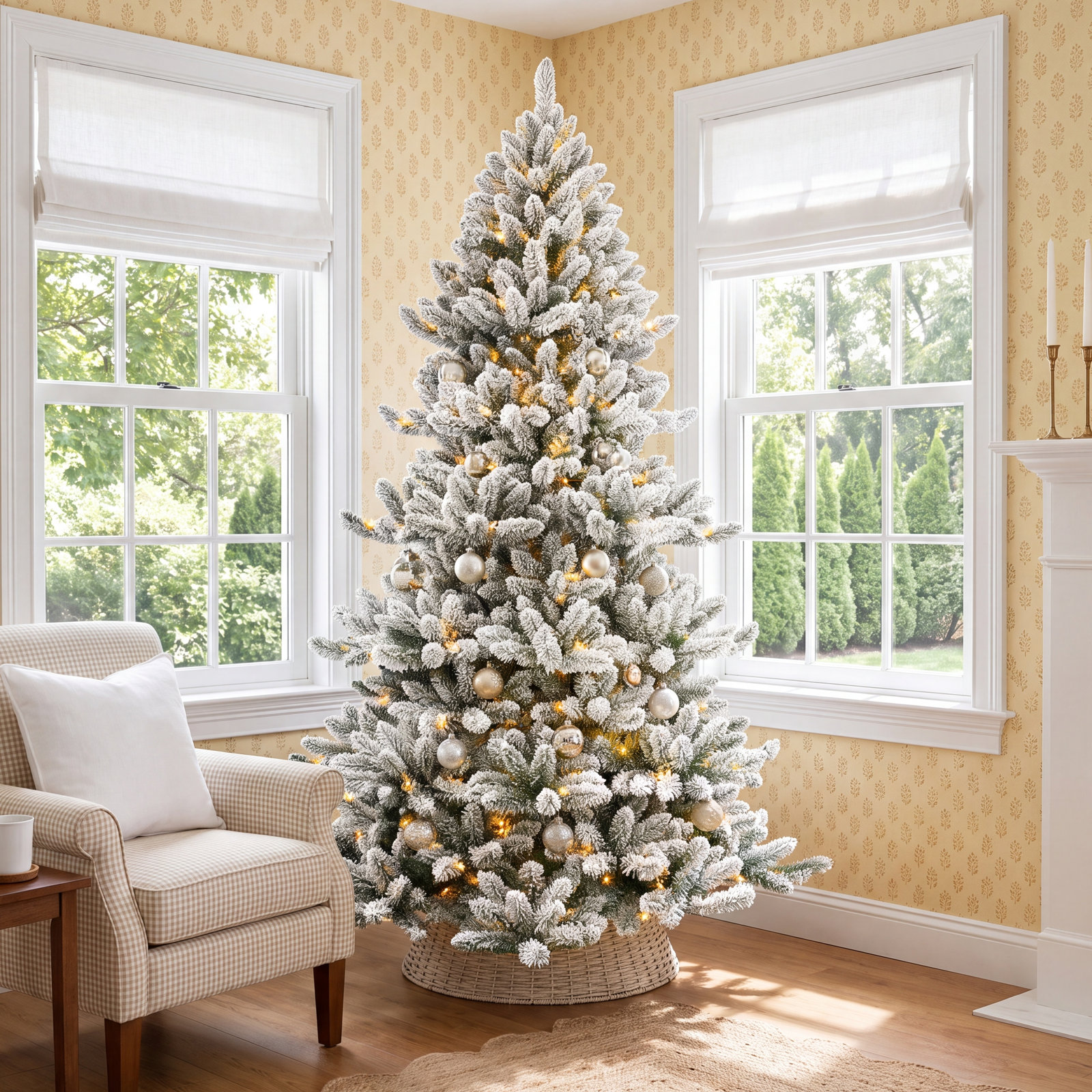 Pre-Lit Flocked Christmas Tree, 6.5' H